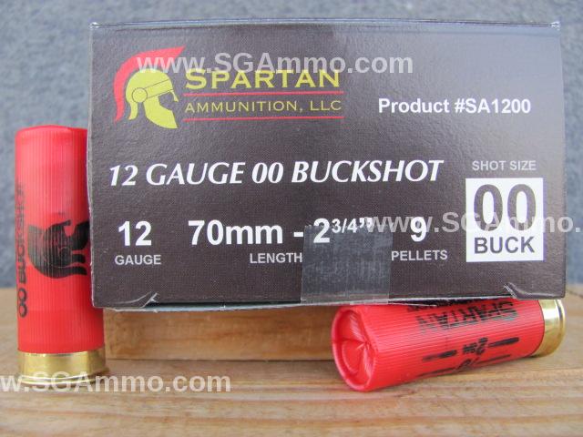 25 Round Box - 12 Gauge 2.75 Inch 00 Buckshot 9 Pellet - Spartan Ammunition - SA1200